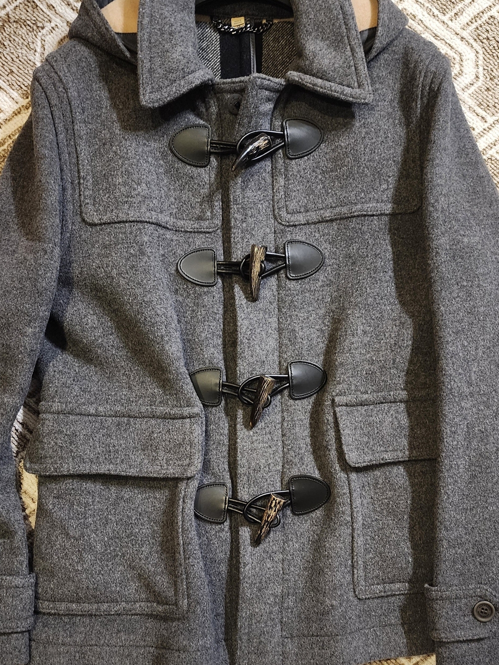Burberry Gray Wool Toggle Coat - With Dust Bag